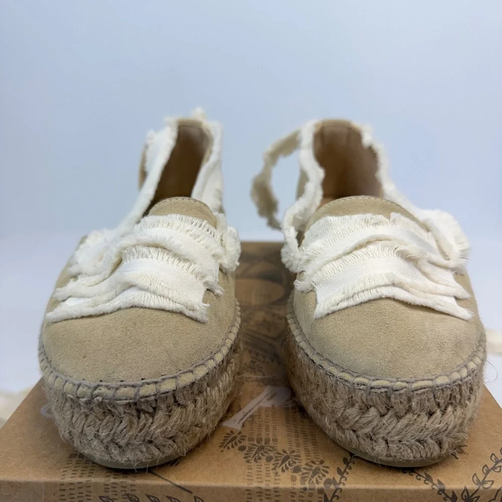 Free People Destino Espadrille Platform Lace Up Shoes Ecru Suede Womens 38